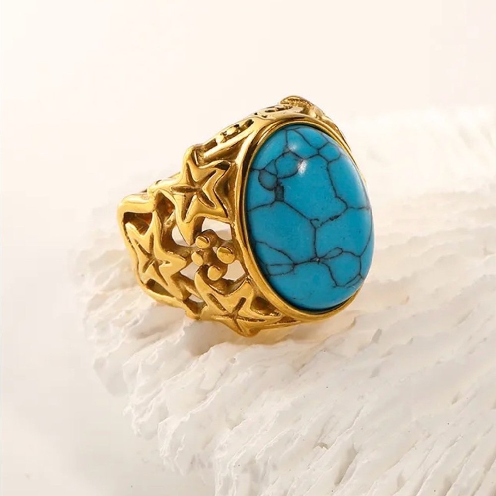 Gold Star Ring with Turquoise Style Stone